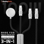 ChubbyCable Tri-Flex:  100W 3-in-1 Fast Charging Cable with Soft Silicone & Apple Watch Charger